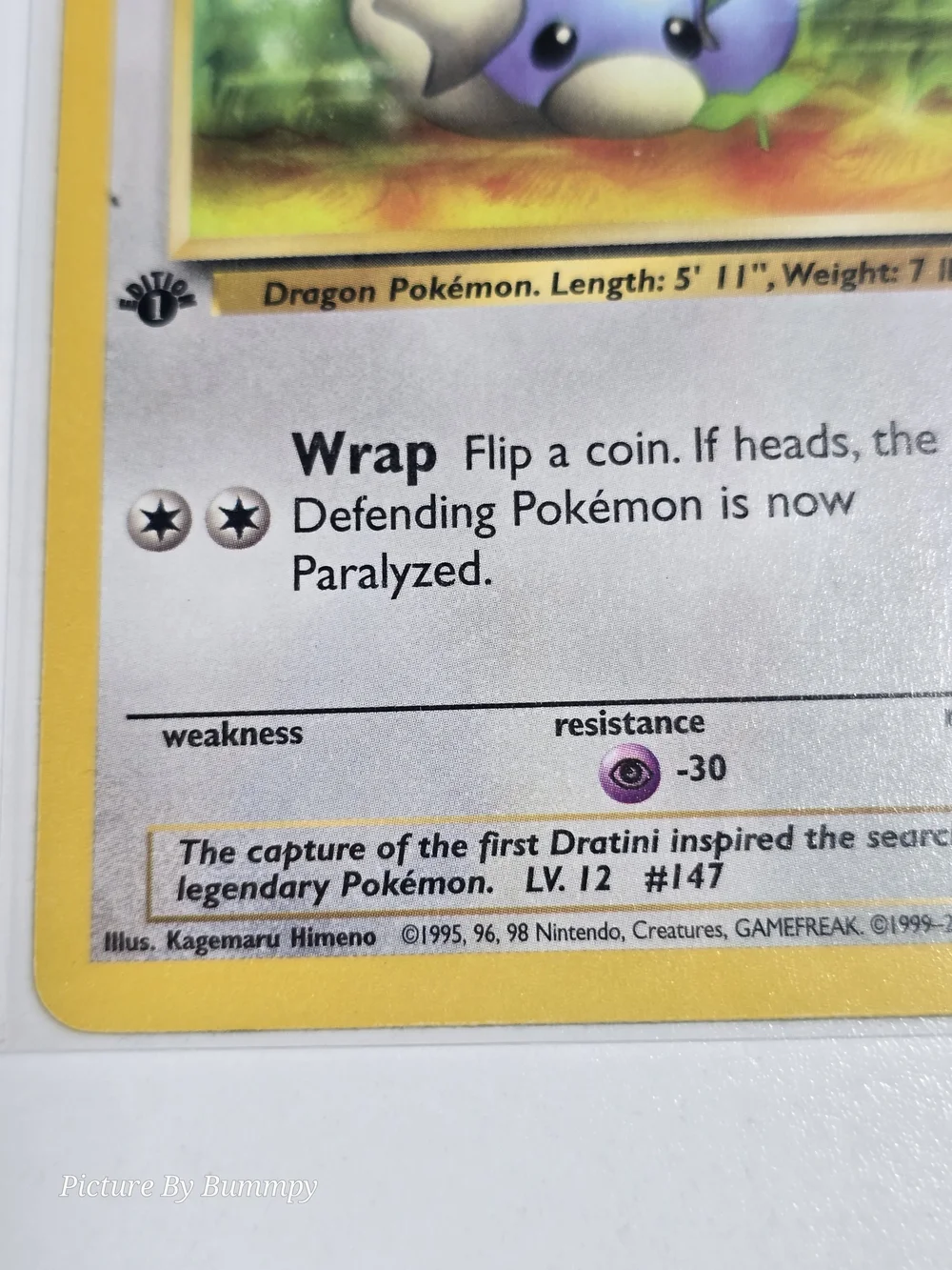 #17 Pokemon 1st Edition Dratini card from the Team Rocket expansion set.